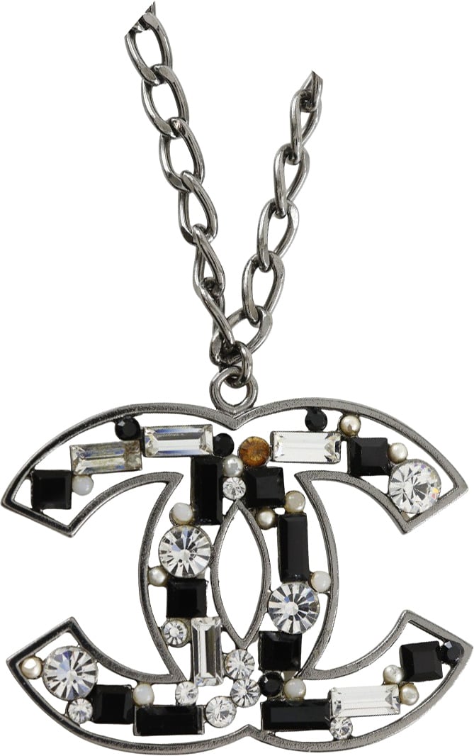 Chanel Chanel CC Pendant Necklace Metal with Crystals Zilver