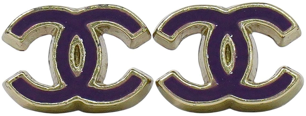 Chanel Chanel CC Stud Earrings Metal Small Paars