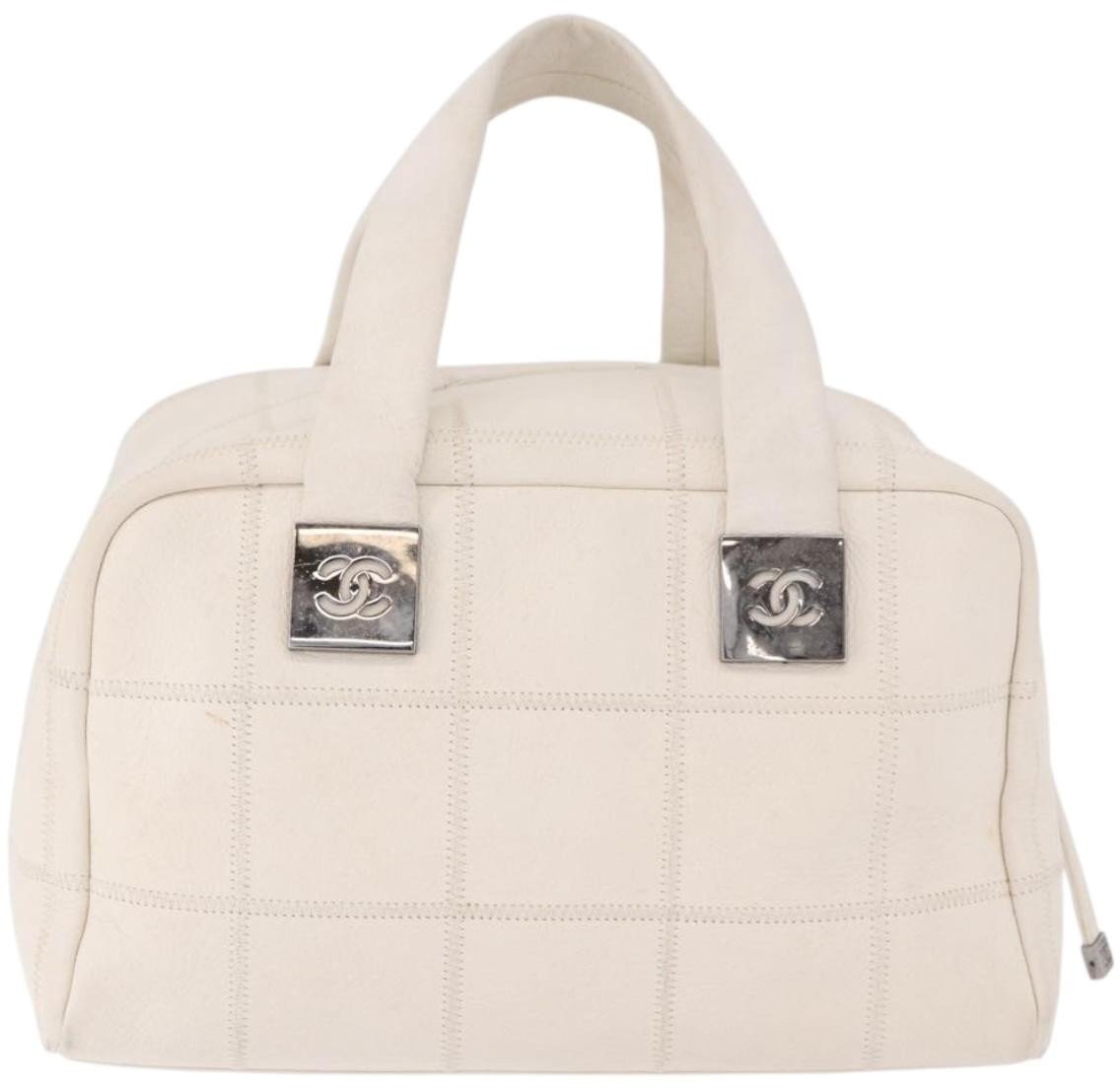 Chanel Square Stitch Bowler Bag Qulted Leather Wit