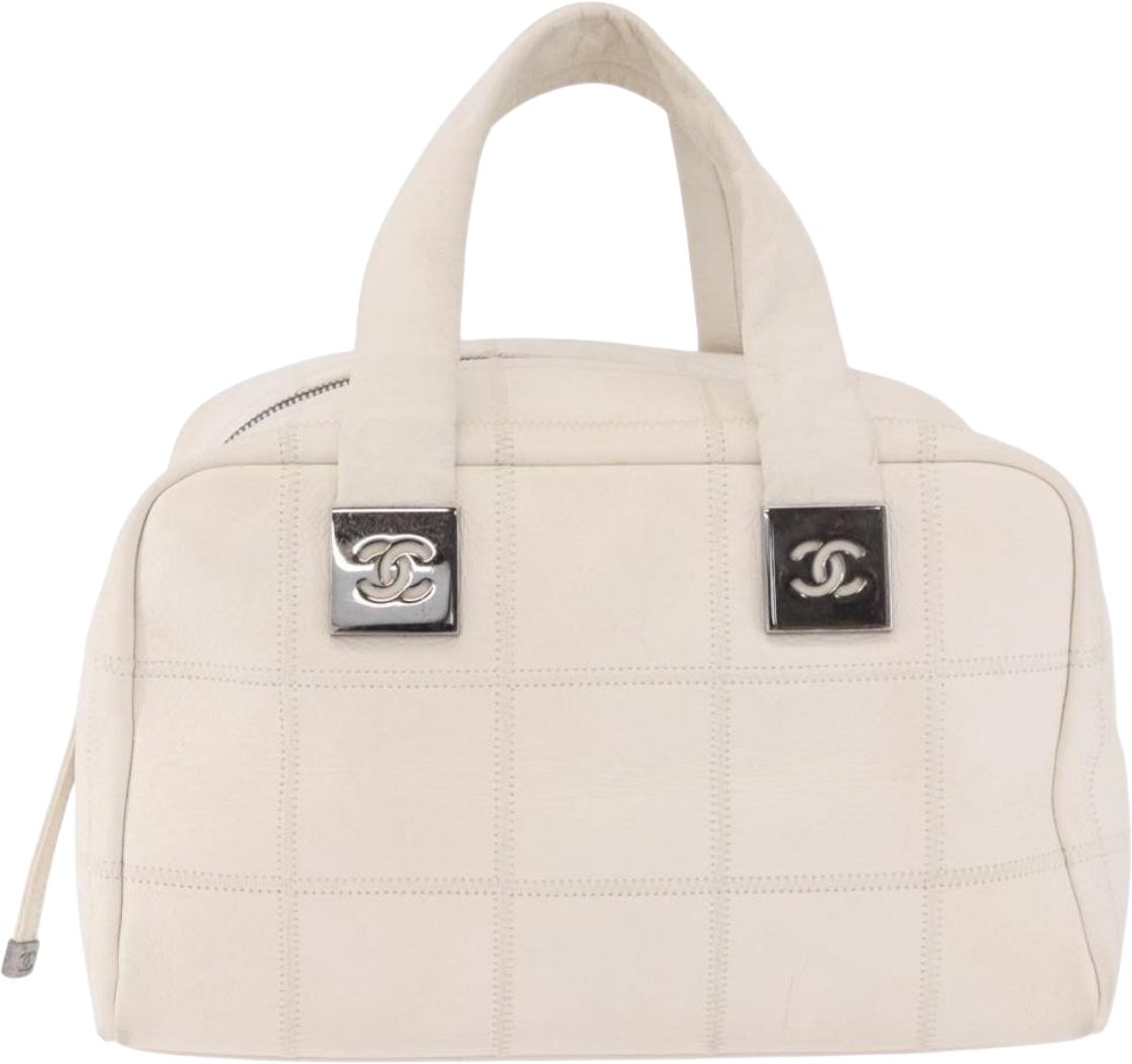 Chanel Square Stitch Bowler Bag Qulted Leather Wit