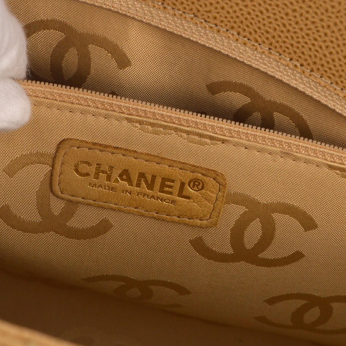 Chanel Chanel Vintage Chocolate Bar Zip Around Tote Quilted Calfskin Small Beige