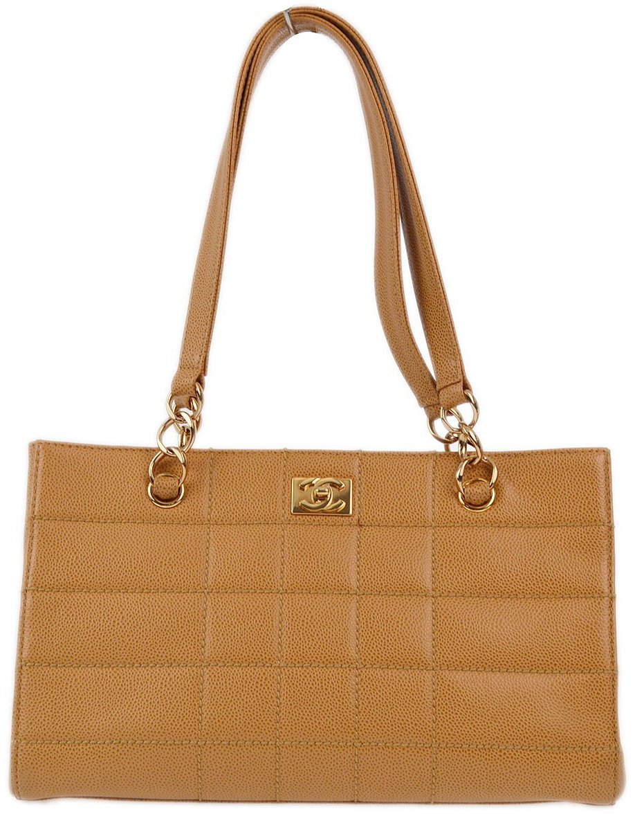 Chanel Chanel Vintage Chocolate Bar Zip Around Tote Quilted Calfskin Small Beige