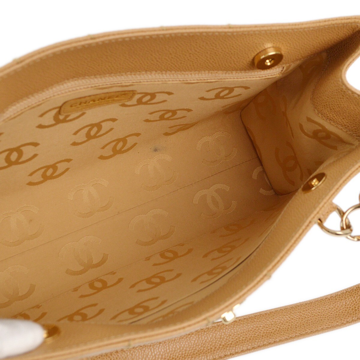 Chanel Chanel Vintage Chocolate Bar Zip Around Tote Quilted Calfskin Small Beige