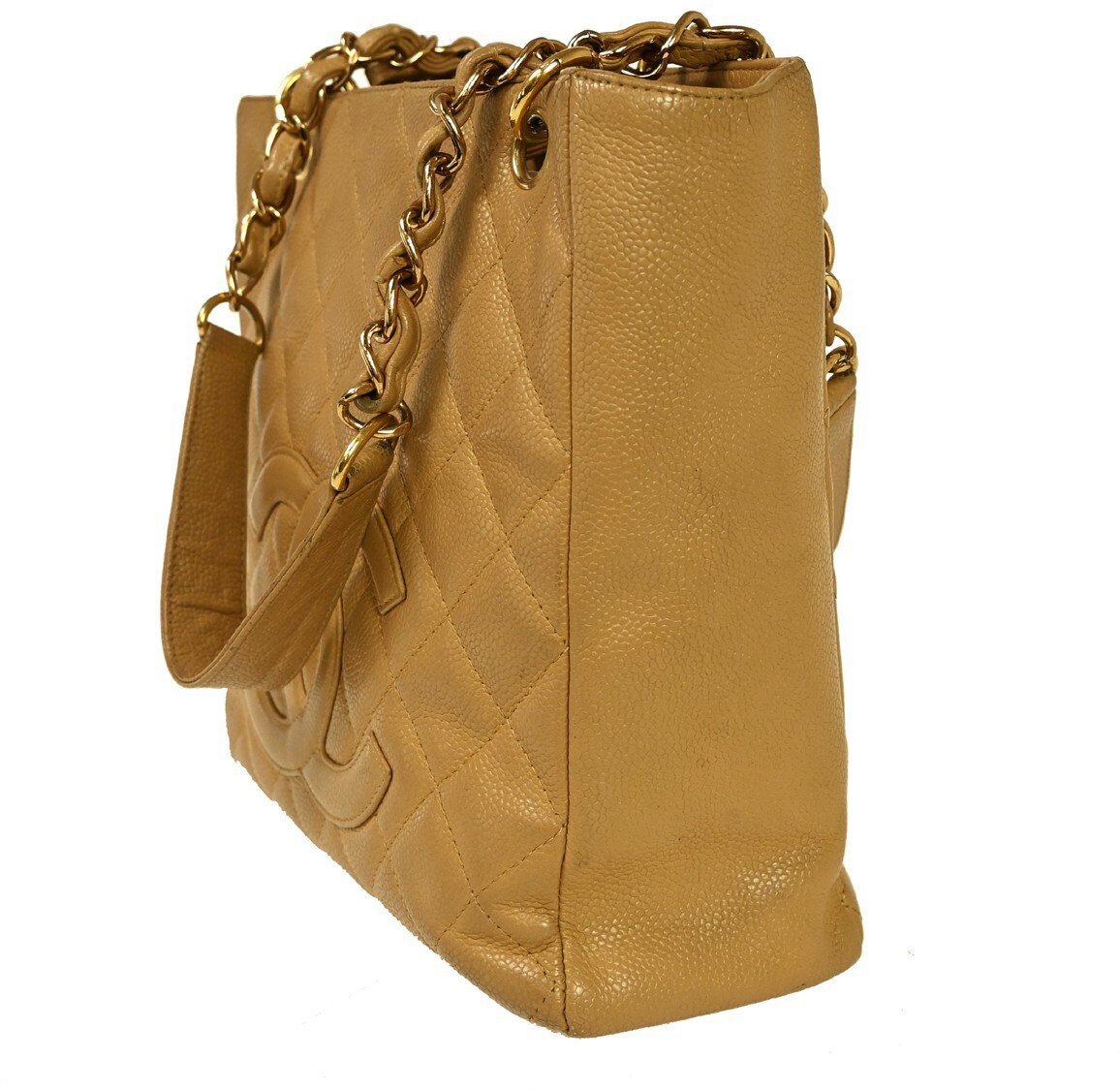 Chanel Chanel Petite Shopping Tote Quilted Caviar Large Beige
