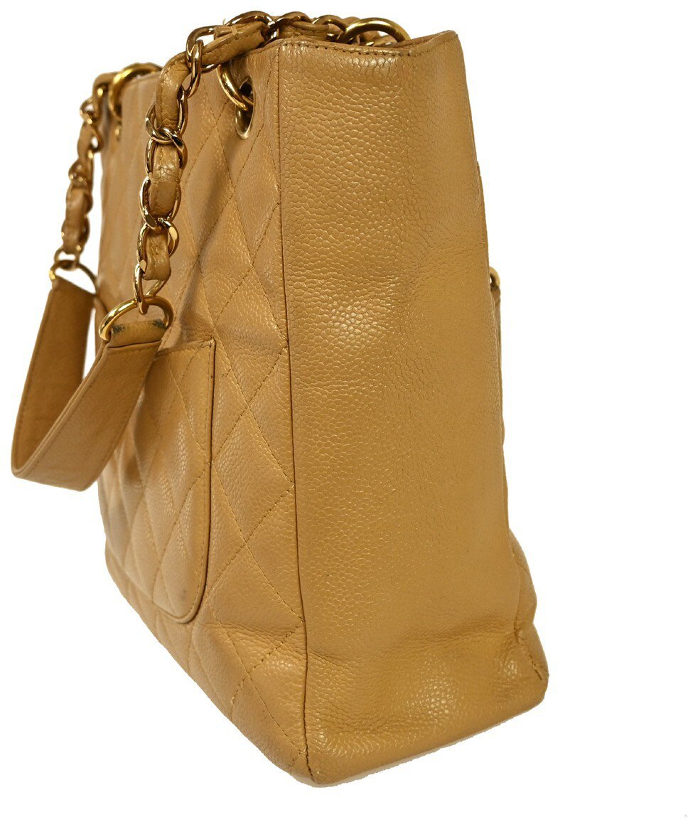 Chanel Chanel Petite Shopping Tote Quilted Caviar Large Beige