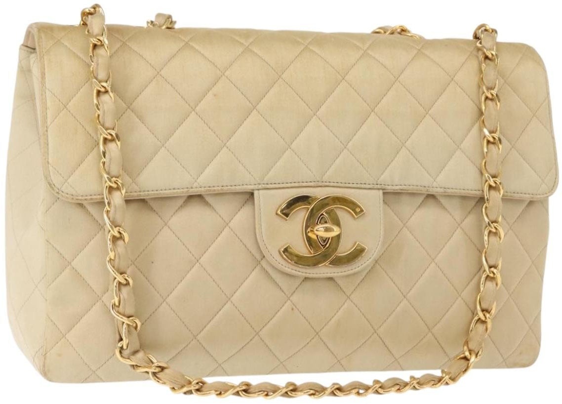 Chanel Chanel Vintage Classic Single Flap Bag Silk Beige