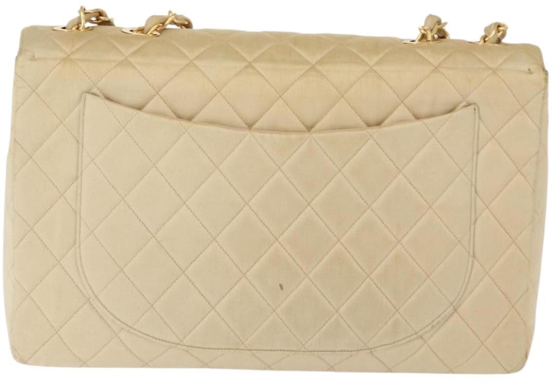 Chanel Chanel Vintage Classic Single Flap Bag Silk Beige