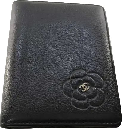 Chanel Camellia Card Case Studded Camellia Lambskin mini Zwart