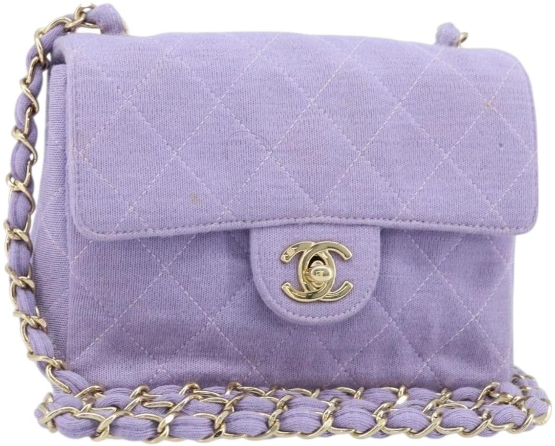 Chanel Chanel Square Classic Single Flap Bag Fabric Paars
