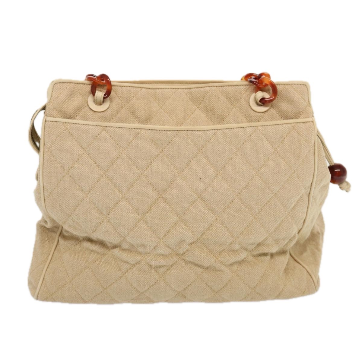 Chanel Chanel Resin Chain Handle Shoulder Bag Canvas Beige
