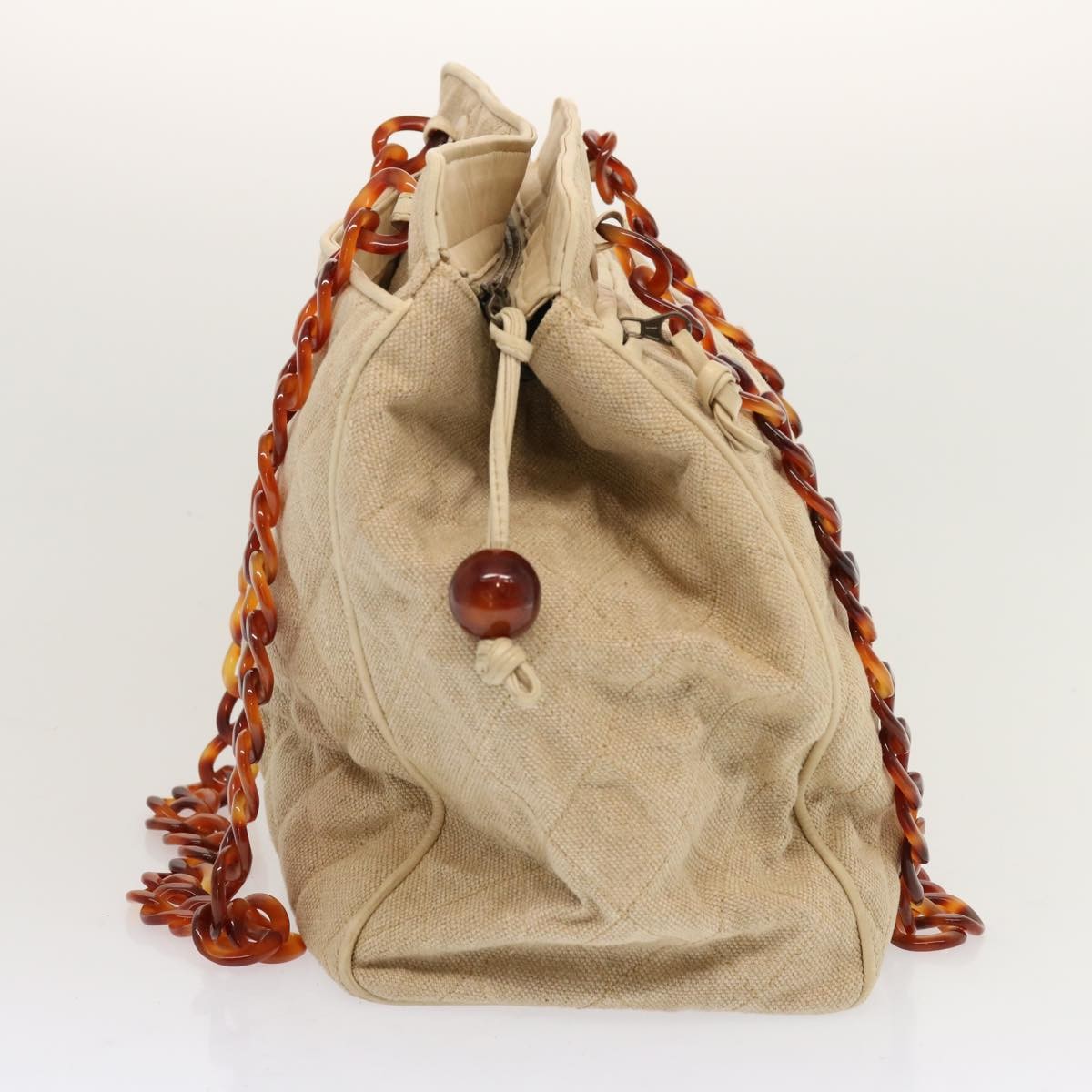 Chanel Chanel Resin Chain Handle Shoulder Bag Canvas Beige