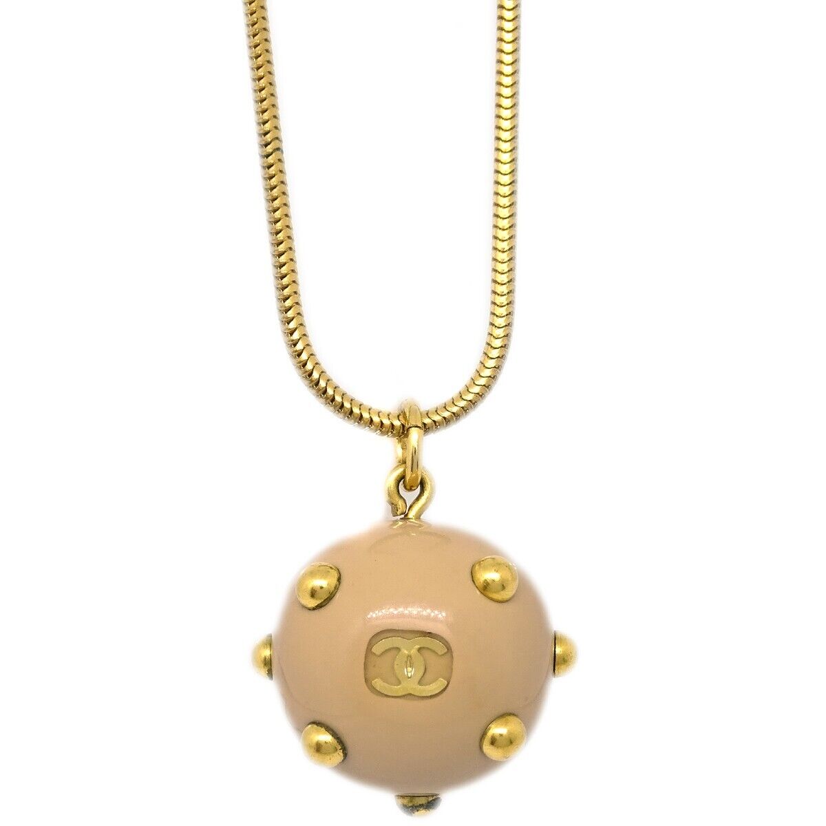 Chanel Chanel Vintage CC Ball Pendant Necklace Metal and Enamel Beige