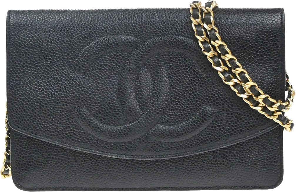 Chanel Chanel Vintage Flap Wallet with Chain Leather Zwart