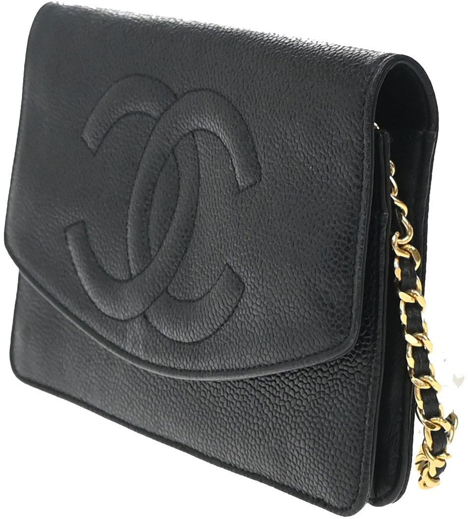 Chanel Chanel Vintage Flap Wallet with Chain Leather Zwart