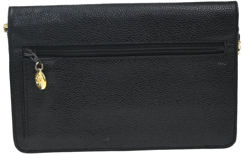 Chanel Chanel Vintage Flap Wallet with Chain Leather Zwart