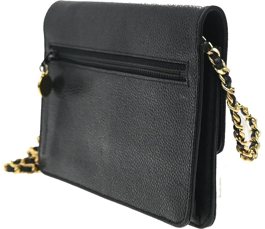 Chanel Chanel Vintage Flap Wallet with Chain Leather Zwart