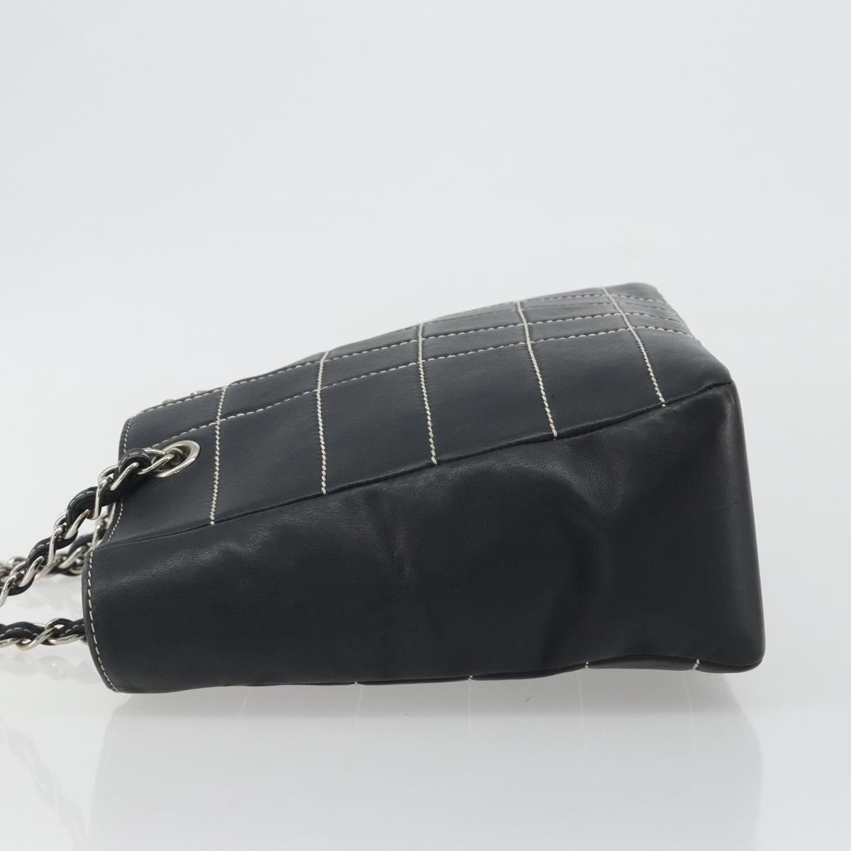 Chanel Vintage Chocolate Bar Tote Quilted Lambskin Medium Navy