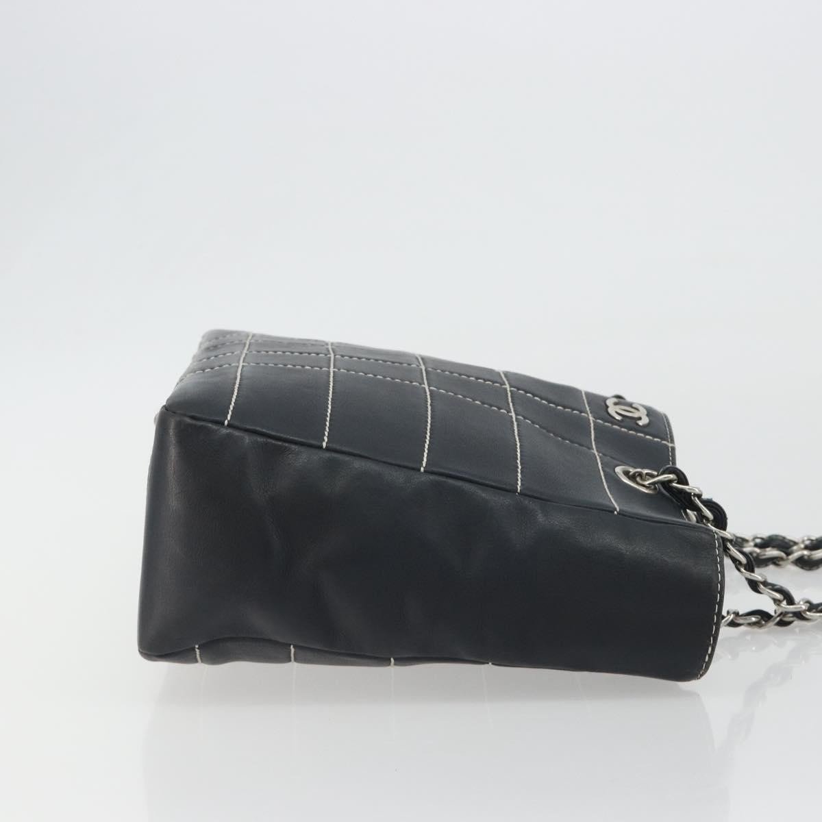 Chanel Vintage Chocolate Bar Tote Quilted Lambskin Medium Navy