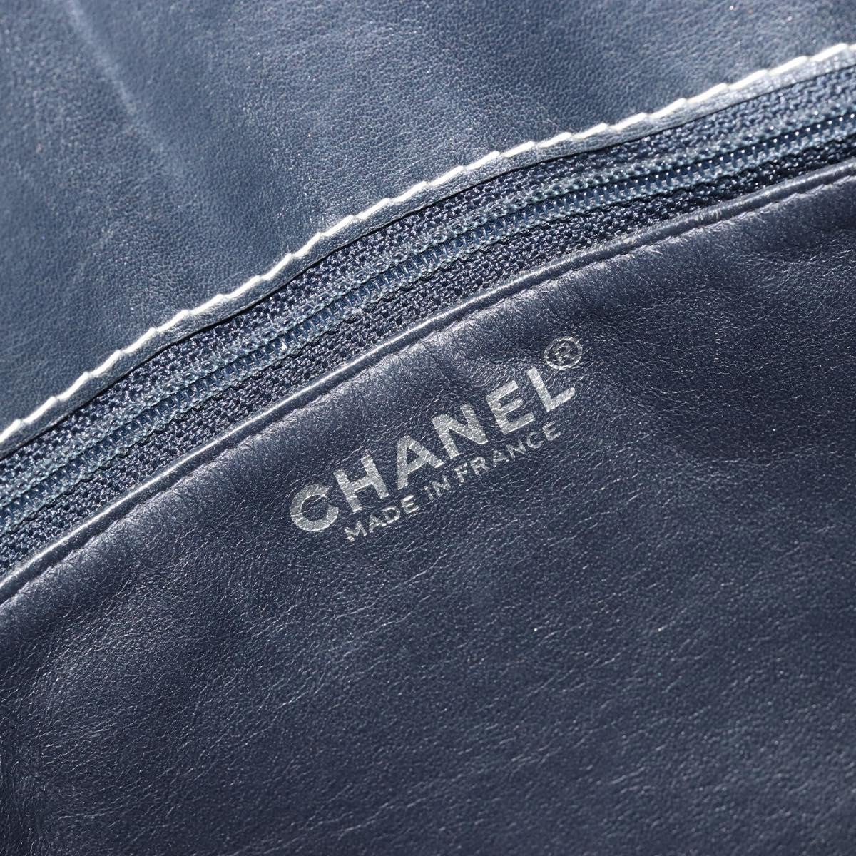 Chanel Vintage Chocolate Bar Tote Quilted Lambskin Medium Navy