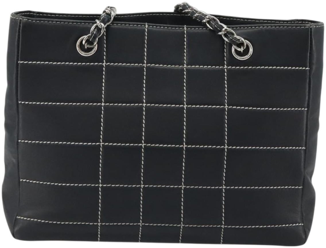 Chanel Vintage Chocolate Bar Tote Quilted Lambskin Medium Navy