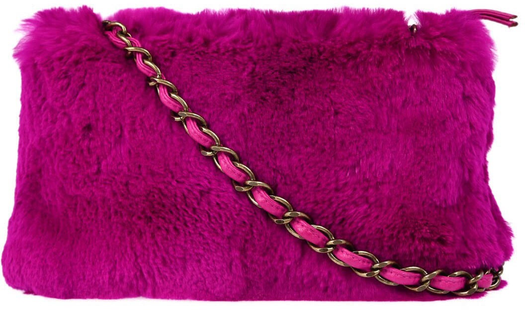 Chanel Vintage CC Chain Shoulder Bag Rabbit Fur Small Paars