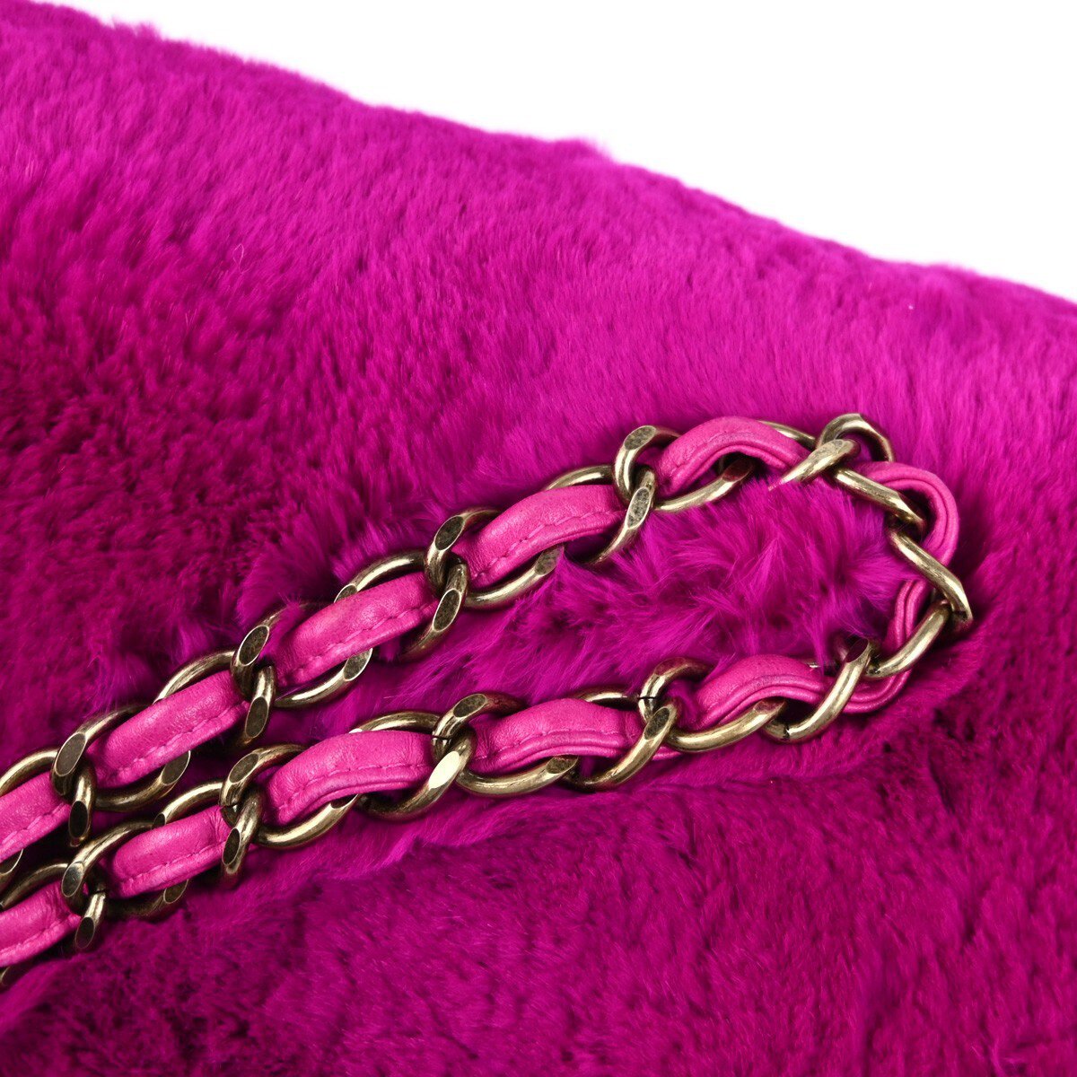 Chanel Vintage CC Chain Shoulder Bag Rabbit Fur Small Paars