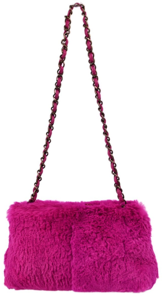 Chanel Vintage CC Chain Rabbit Fur Small Roze