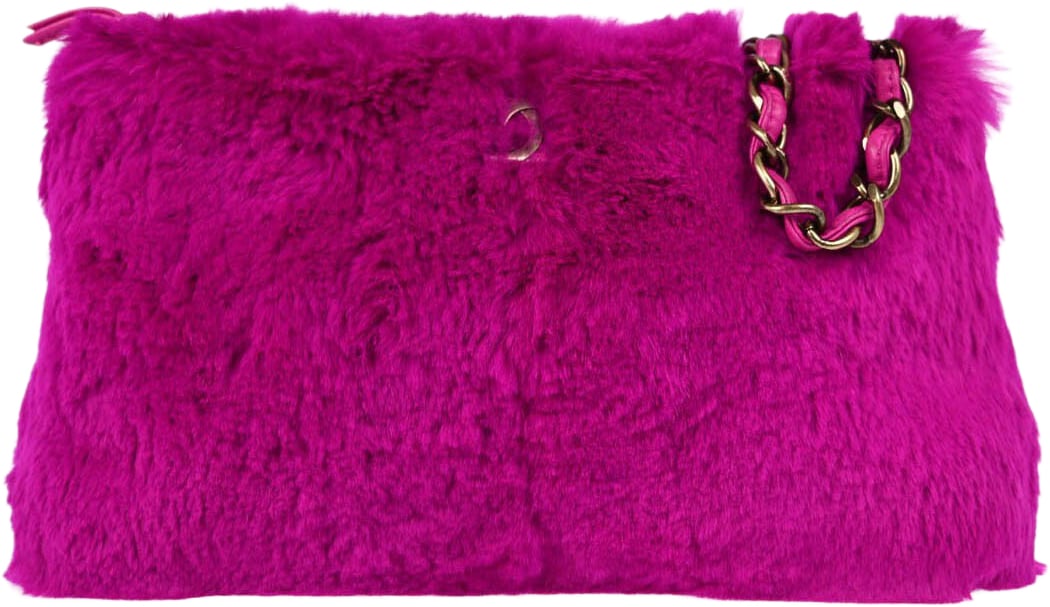 Chanel Vintage CC Chain Shoulder Bag Rabbit Fur Small Paars