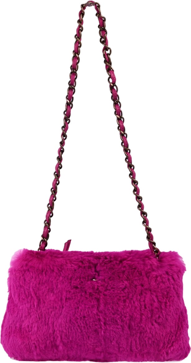 Chanel Vintage CC Chain Rabbit Fur Small Roze