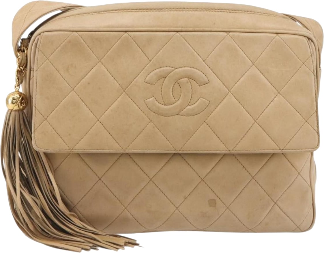Chanel Vintage Diamond CC Flap Pocket Quilted Lambskin Medium Beige
