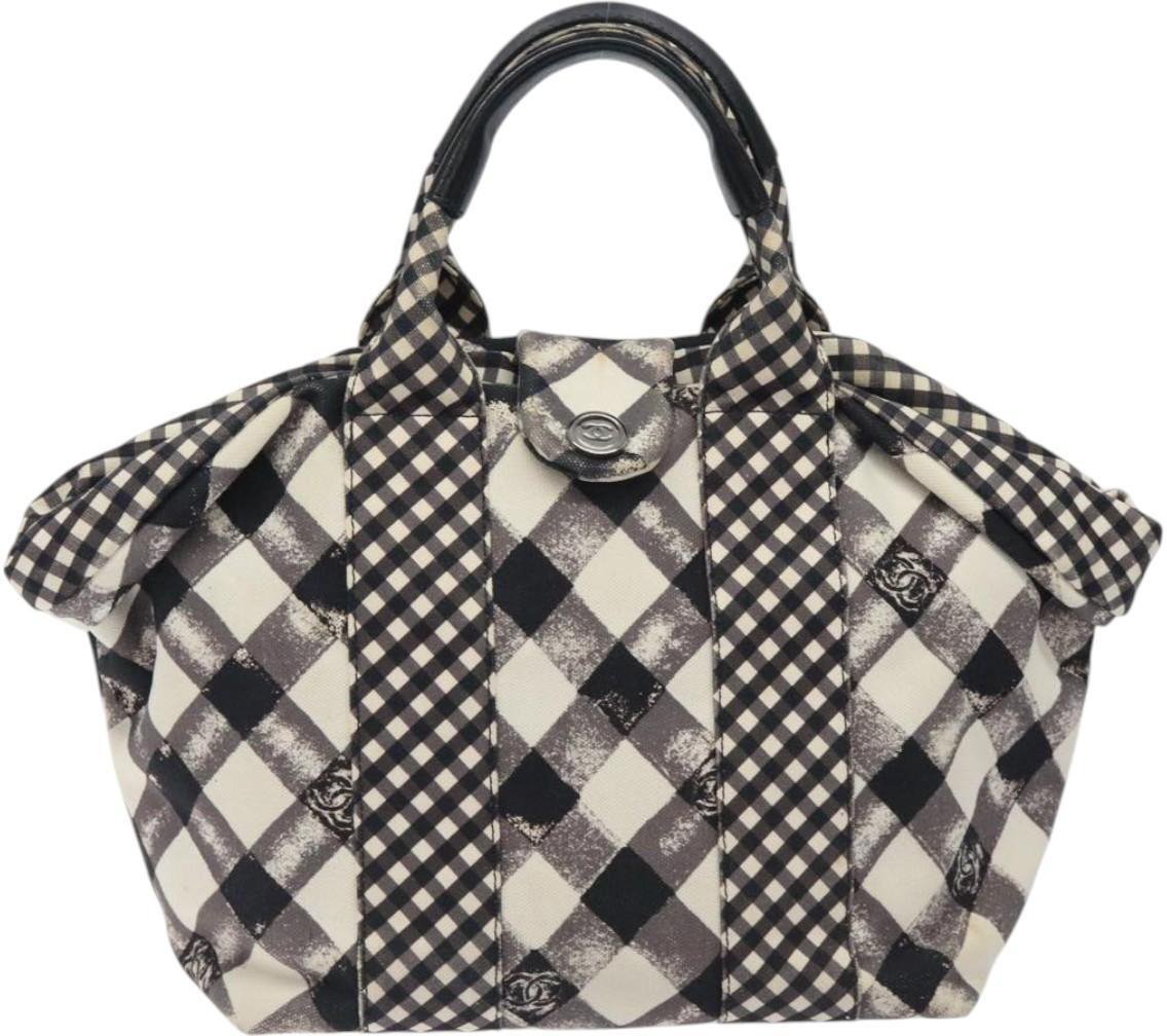 Chanel Chanel Top Handle Satchel Gingham Print Canvas Small Zwart
