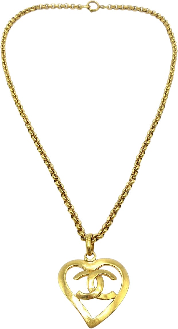 Chanel Chanel CC Heart Pendant Metal Goud