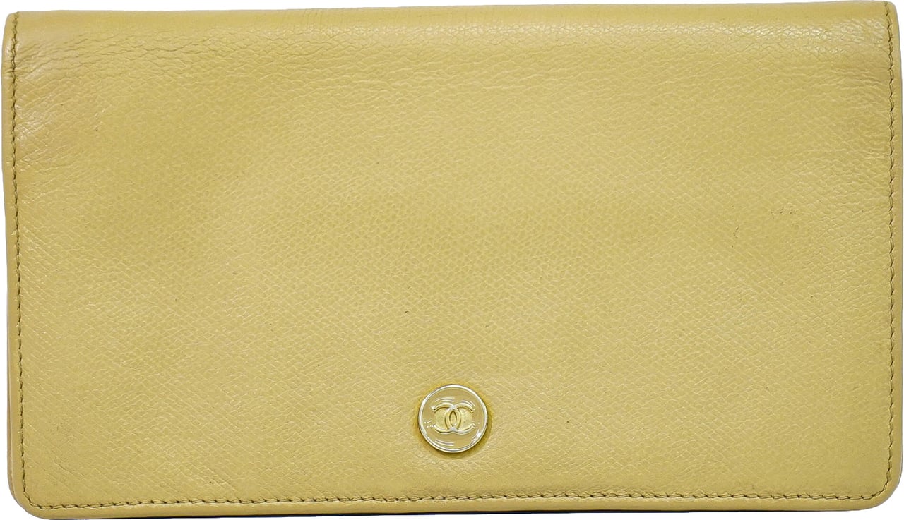 Chanel CC Button Bi-Fold Leather Long Beige