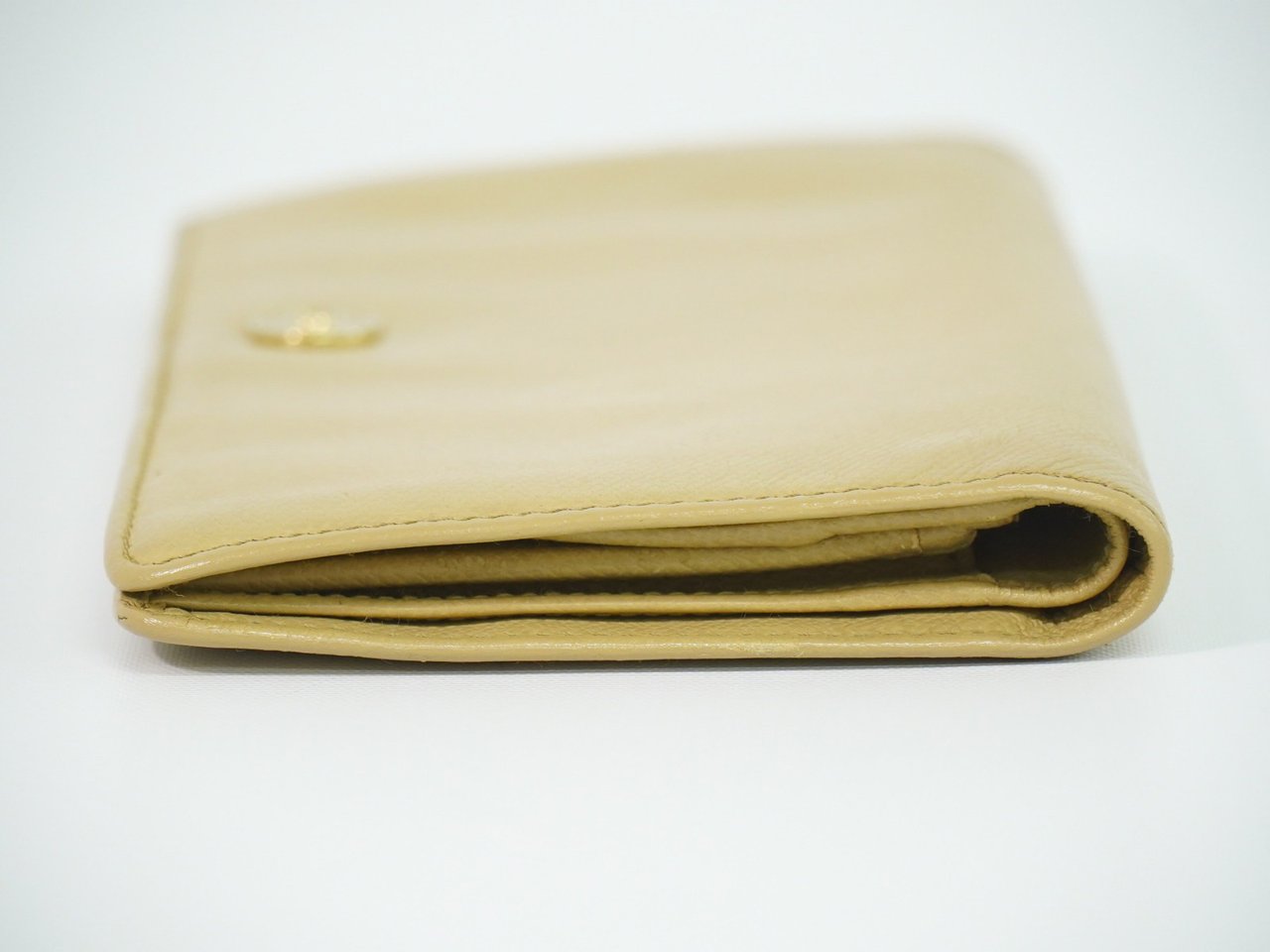 Chanel CC Button Bi-Fold Leather Long Beige