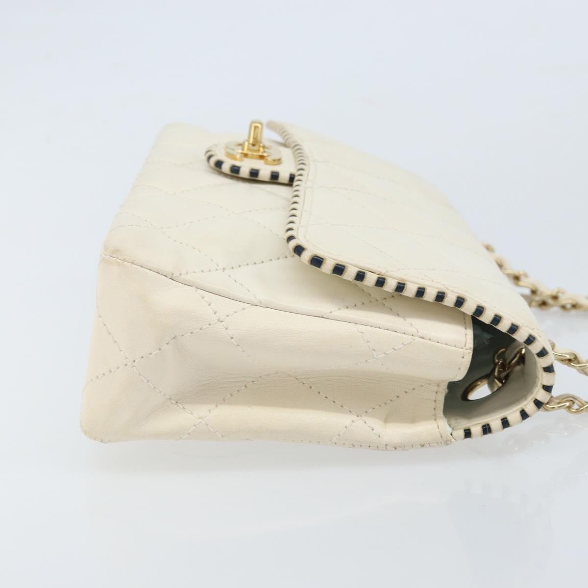 Chanel Chanel Vintage Punched Edge Classic Single Flap Bag Quilted Lambskin Medium Wit