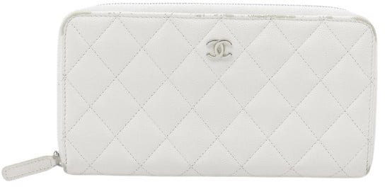 Chanel Chanel Trifold Flap Wallet Quilted Caviar Small Wit