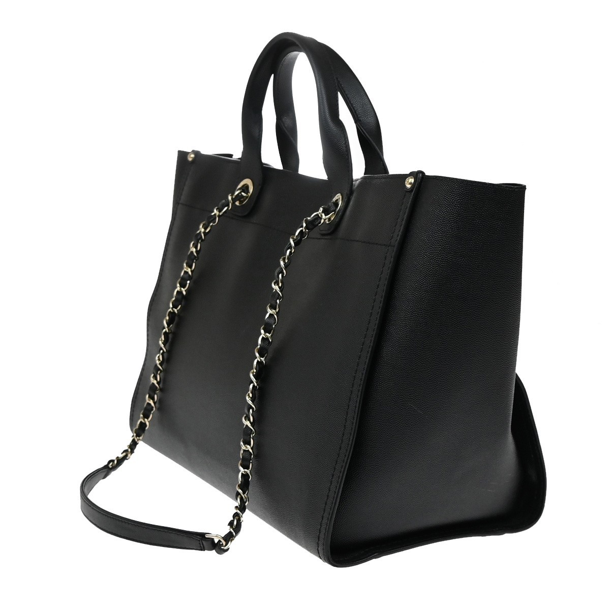 Chanel Chanel Deauville Tote Studded Caviar Medium Zwart