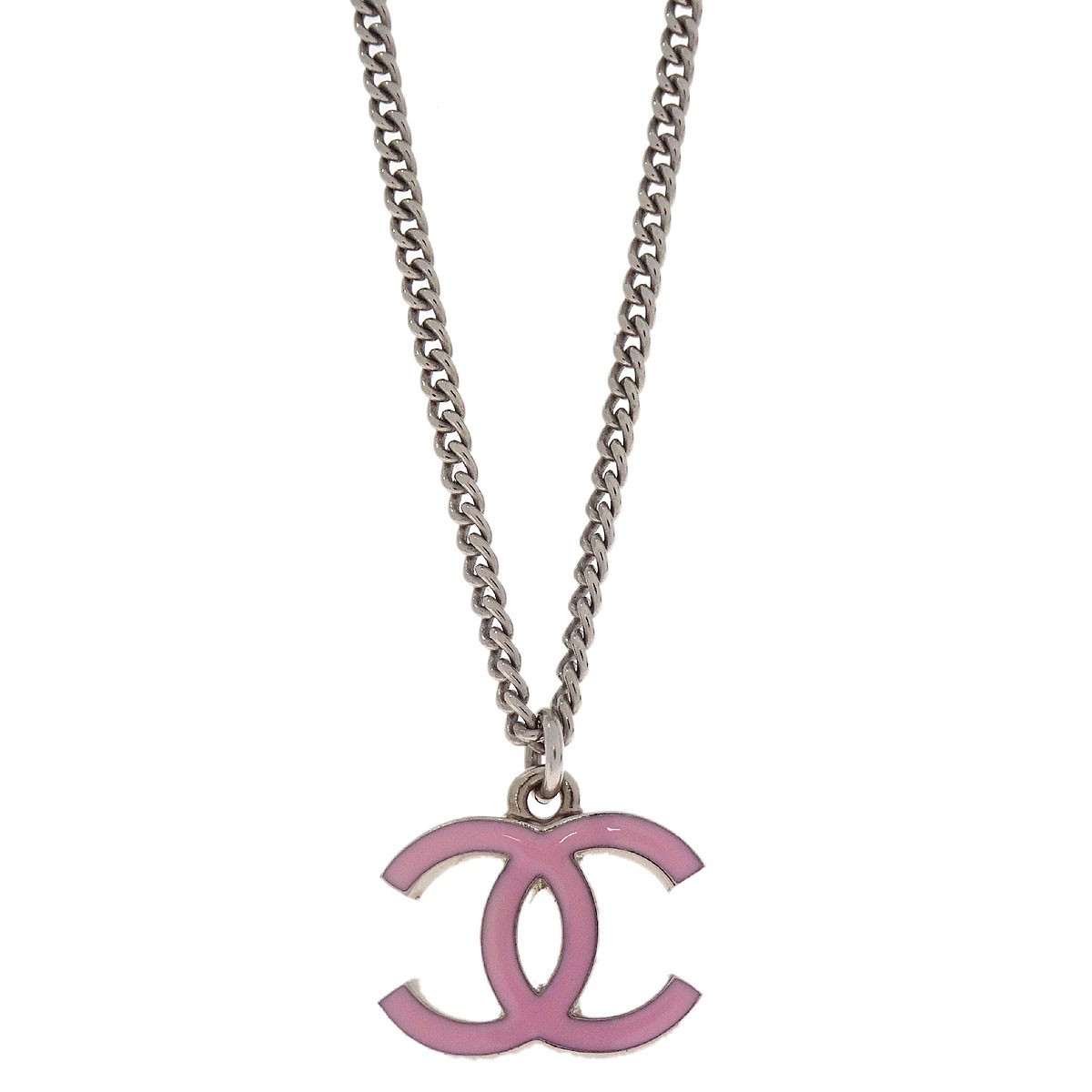 Chanel Chanel Vintage CC Pendant Long Necklace Metal Zilver
