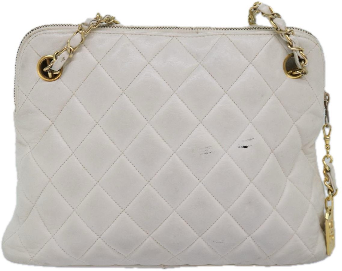 Chanel Vintage Zip Chain Quilted Caviar Medium Wit