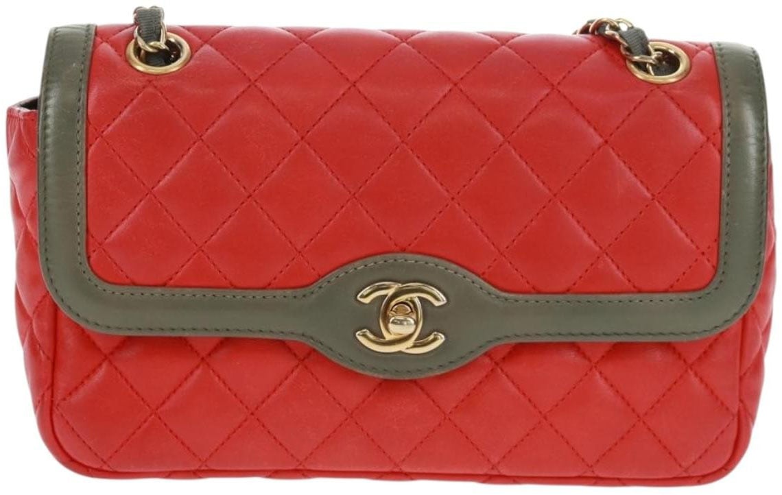 Chanel Chanel Two Tone Flap Bag Quilted Lambskin Small Rood