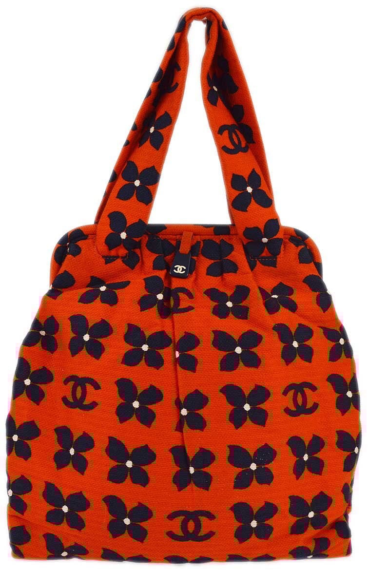 Chanel Chanel Vintage Frame Shoulder Bag Printed Canvas Large Oranje