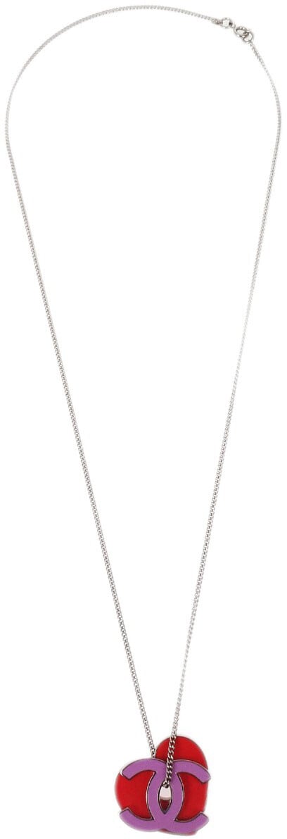 Chanel Chanel CC and Heart Pendant Necklace Metal Zilver