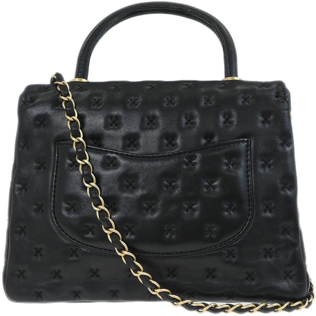 Chanel Chanel Paris-Rome Coco Top Handle Bag Cross Stitch Lambskin Small Zwart