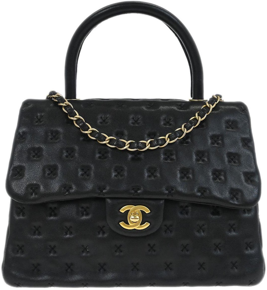 Chanel Chanel Paris-Rome Coco Top Handle Bag Cross Stitch Lambskin Small Zwart