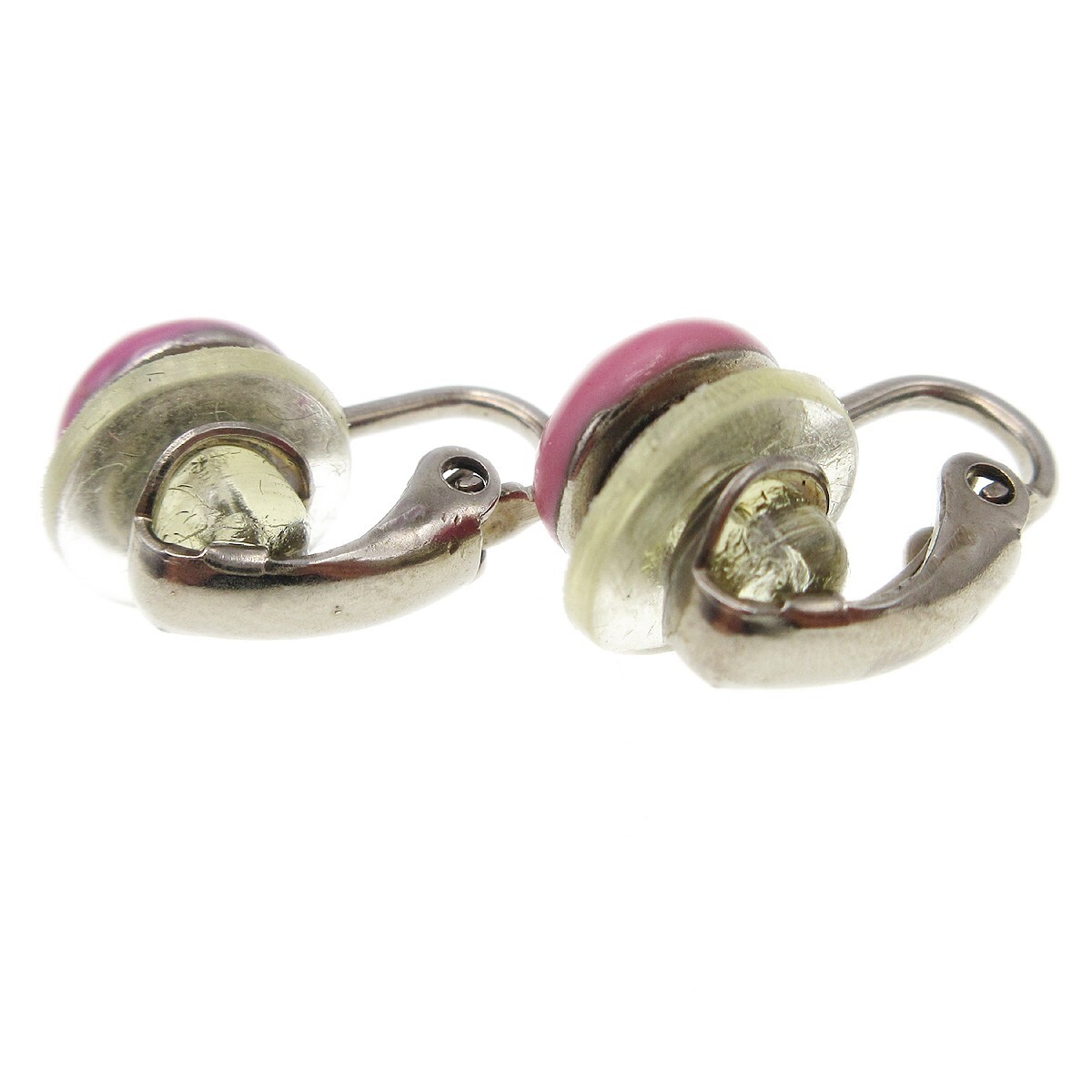 Chanel Chanel CC Round Clip-On Earrings Enamel with Metal Roze