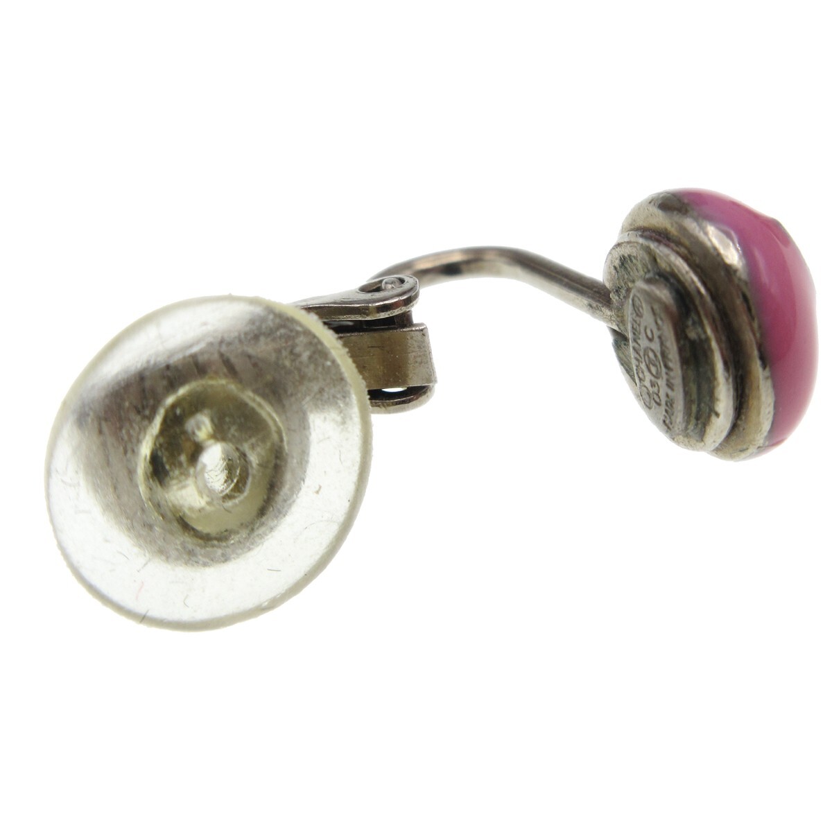 Chanel Chanel CC Round Clip-On Earrings Enamel with Metal Roze