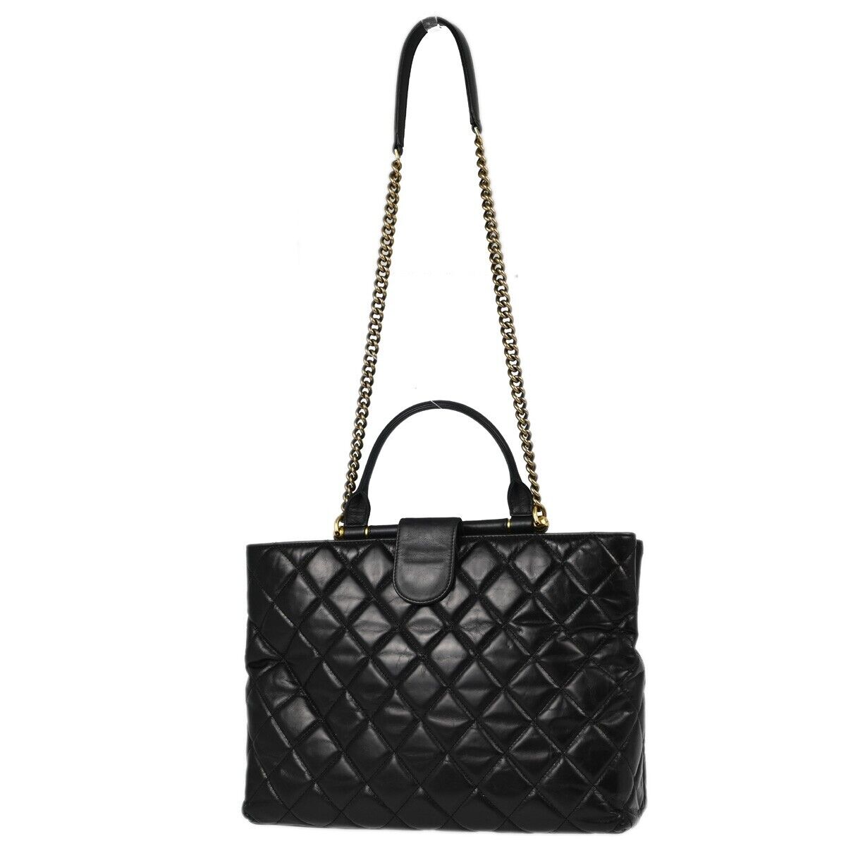 Chanel Chanel Gold Bar Tote Quilted Aged Calfskin Small Zwart