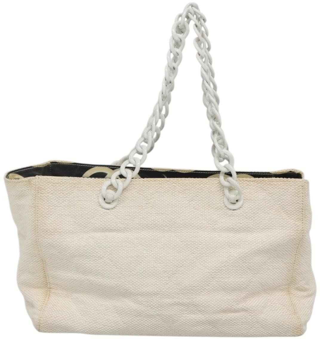 Chanel Chanel CC Resin Chain Tote Quilted Raffia Small Wit