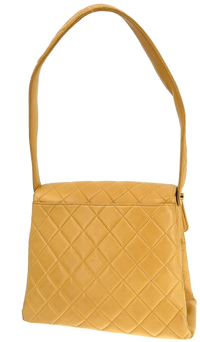 Chanel Chanel Vintage CC Square Flap Shoulder Bag Quilted Lambskin Medium Beige