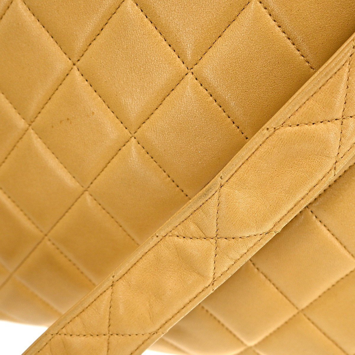 Chanel Chanel Vintage CC Square Flap Shoulder Bag Quilted Lambskin Medium Beige